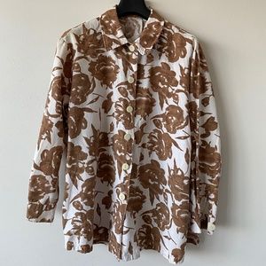 floral print white button up shirt size L